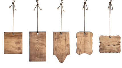 Set of wooden banner, sign posts or boards isolated on transparent background.
