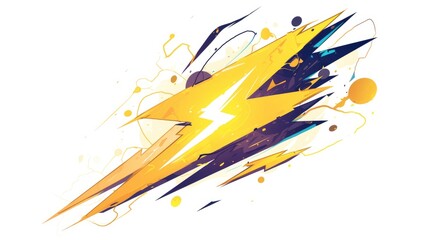 A whimsical hand drawn cartoon 2d illustration of a lightning bolt icon created by a child stands out against a white background