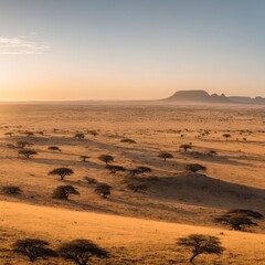 Landscape Africa, vast plains of the Serengeti, golden, hour