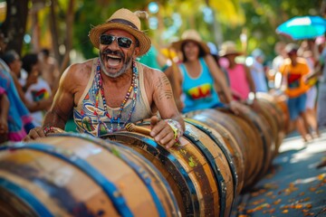 Traditional Brazilian wooden barrel game during the Festa Junina. June Festivals. Festa Junina. Brazil festival. Horizontal banking poster background for web