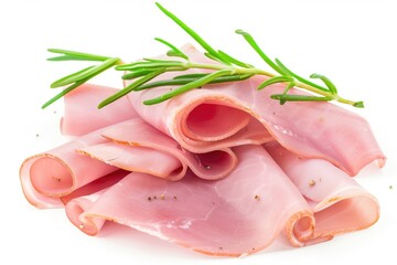 Delicious ham slices isolated on white background