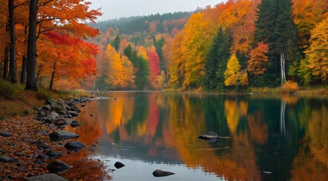 High definition wallpaper of a beautiful autumn landscape with colorful leaves, trees, and a serene atmosphere

