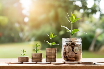 Growing money plant on coins, finance and investment concept
