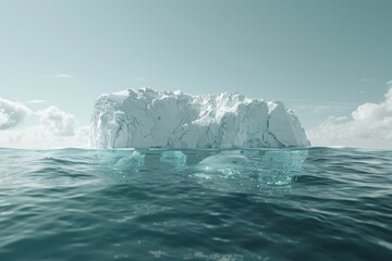 A large ice block is floating in the ocean. Business concept