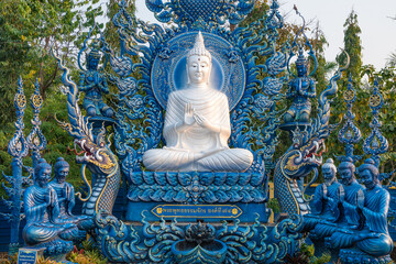 Buddhist Temple Wat Rong Seur Ten. Blue Temple, Thailand, architecture of Asia