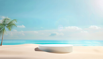Fototapeta na wymiar Summer Banner - Sunny Sand With Palm Leaves In Tropical Beach