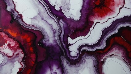 Rich amethyst and deep crimson abstract background made with alcohol ink technique, bright white veins texture.