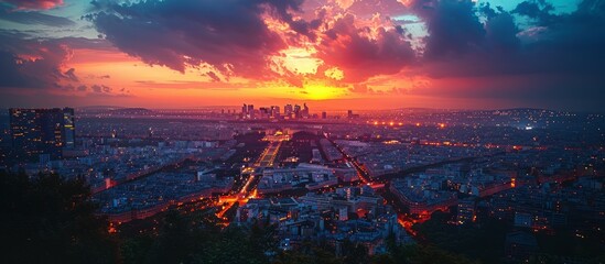 Aerial View of Paris France At Night