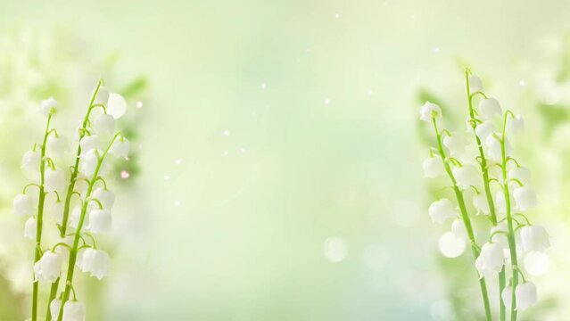 lilly of the valley flowers on blue bokeh with copy space