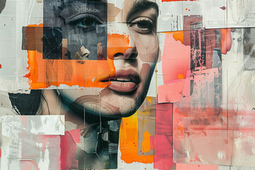 Portrait of a beautiful woman with a painted face Contemporary art collage Abstract design