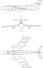 Yakovlev Yak-25 3-view svg vector file.svg