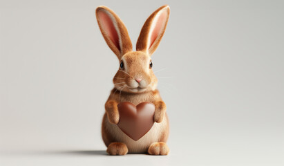 Obraz premium Adorable 3D bunny with chocolate heart. Valentine's Day, Easter bunny. illustration for celebrations