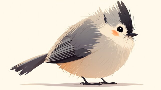 The tufted titmouse a tiny songbird belonging to the tit and chickadee family Paridae is beautifully depicted in a charming cartoonish flat style in this ornithological 2d illustration set 