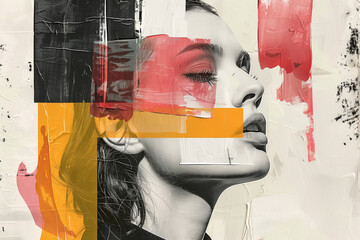 Portrait of a girl with a painted face Contemporary art collage Abstract design
