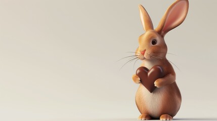 Adorable 3D bunny with chocolate heart. Valentine's Day, Easter bunny. illustration for celebrations