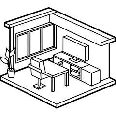 contemporary-white-home-office--3d-rendering-of-a- vector illustration