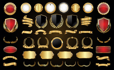 Luxury badges and labels with laurel wreath silver and gold collection  - 789633410