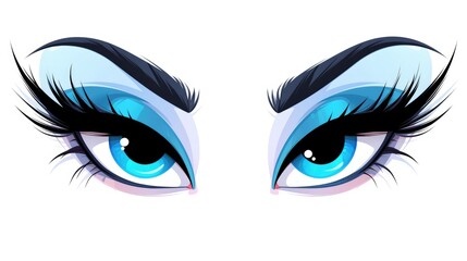 2d design featuring cartoon character eyes with long lashes isolated on a white background - obrazy, fototapety, plakaty
