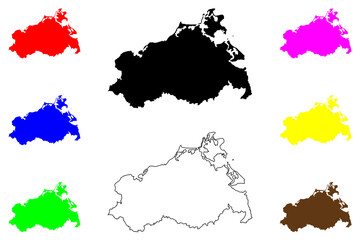 Mecklenburg-Vorpommern (Federal Republic of Germany, State of Germany, MV) map vector illustration, scribble sketch Mecklenburg-West Pomerania map