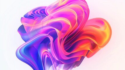 Vibrant Neon 3D Fluid Shape - Glowing and Luminous Abstract Form with Fluid Movement, white backgound