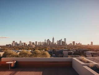 A Serene Rooftop View of the City Skyline at Sunset