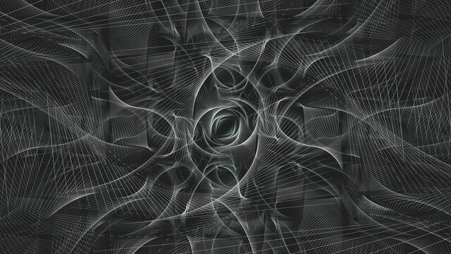 A white futuristic grid in a dark space.