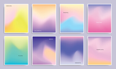 Fototapeta na wymiar Colorful fluid gradient poster set. Vibrant pastel color gradation banner template bundle. Abstract smooth blurred background.
