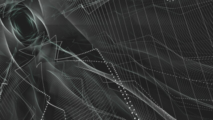 A white abstract grid in a dark space.