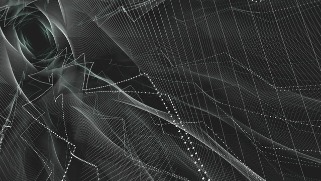 A white abstract grid in a dark space.