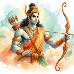 Watercolor illustration suitable for ram navami with lord rama with a bow and arrow