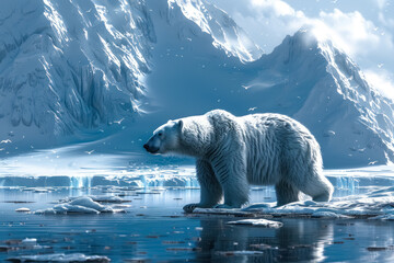 arctic wilderness with polar bear on melting ice landscape