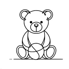 Obraz premium teddy bear sitting with a ball, single line vector drawing