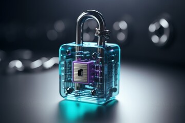 secure access and data protection. software security lock on blurred background - obrazy, fototapety, plakaty