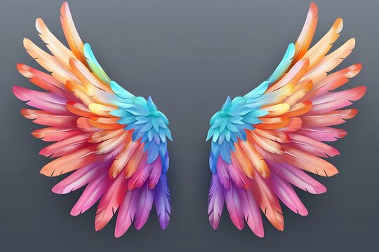 Color Wing Transparent Set. Pair of colorful bird wings set isolated on transparent background with shadow flat vector illustration .