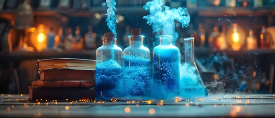 Enchanted Elixirs - Midnight Alchemy. Concept Fantasy Potions, Witchcraft, Magic Spells, Mystical Brews - obrazy, fototapety, plakaty