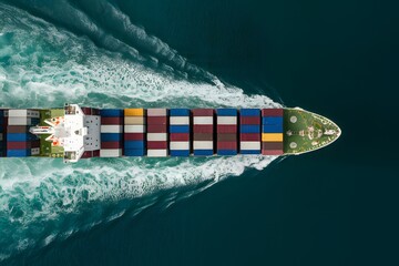 StockPhoto Aerial view of container cargo ship in motion over open ocean
