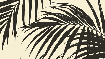Black and white palm leaves on a beige background. The leaves are in a silhouette style, and the background is a solid color.
