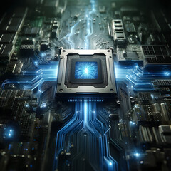 Fototapeta premium High-Tech Processor Core Powering Up on Advanced Computer Motherboard