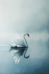 A white swan gracefully floating on a calm body of water, showcasing its elegance and beauty