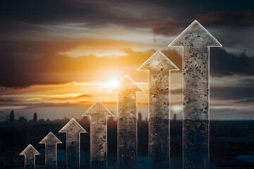 Upward arrows symbolize growth, leading to ultimate success