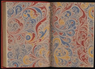 Traditional Marbled Paper Pattern red and blue