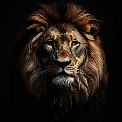 Fototapeta premium lion with deep look on black background
