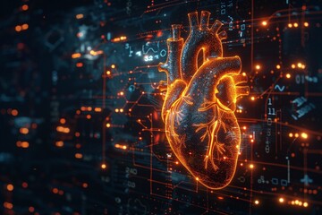 Develop a visualization of the heartbeat of technology, with pulsing patterns and rhythms illustrating the life force of the digital era