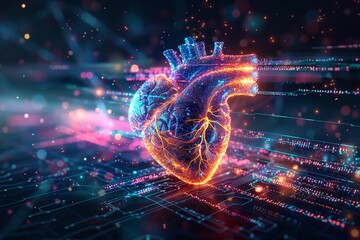 Develop a visualization of the heartbeat of technology, with pulsing patterns and rhythms illustrating the life force of the digital era