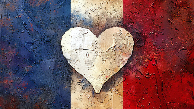 france flagg with a heart in the centre in retro design