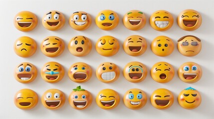A row of yellow smiley faces on a white background