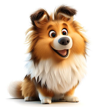 Collie Scottish Shepherd, funny cute dog 3d illustration on white, unusual avatar, cheerful pet 
