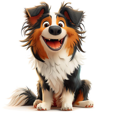 Scottish Shepherd Collie, funny cute dog 3d illustration on white, unusual avatar, cheerful pet 