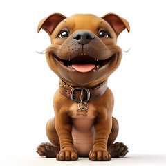 Staffordshire Terrier, funny cute dog 3d illustration on white, unusual avatar, cheerful pet	