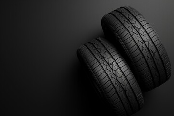 Tires on a black background with copy space, tires on a black background, tire closeup, car tire closeup, tire background 